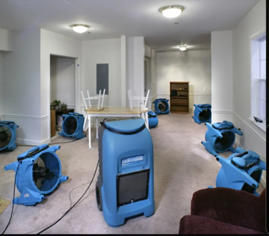 Air movers and dehumidifier setup for Water Extraction & Removal in Weddington